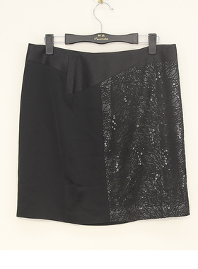 23夏 法国品牌 蕾D 黑色拼接醋酸面料包臀职业半身裙 L12CA11002