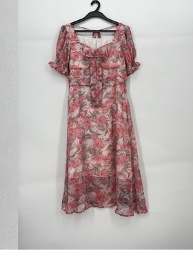 夏款 撤柜品牌 莫L凯L系列 粉色减龄印花舒适连衣裙女120001