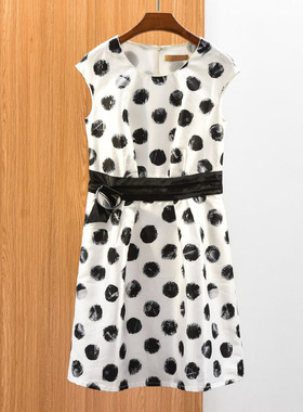 20春夏新款 L*I系列 雅致印染 圆领无袖大圆点连衣裙 女 15475