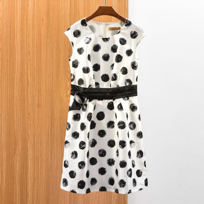 20春夏新款 L*I系列 雅致印染 圆领无袖大圆点连衣裙 女 15475