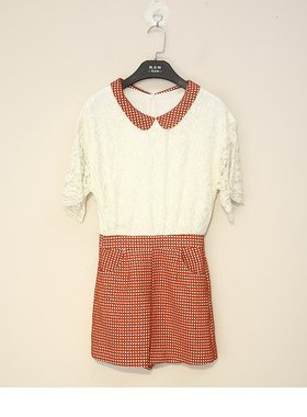 夏款 撤柜品牌 哥系列 青春撞色蕾丝拼接减龄连体裤女 200261