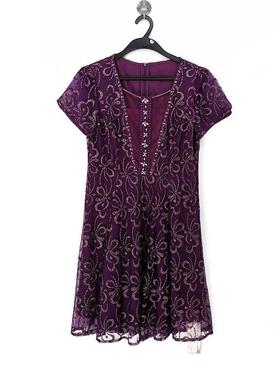 夏款 撤柜品牌 木B系列 连优雅紫色精美钉珠衣裙女560-1