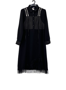 春秋款 瑞E系列 时尚拼接翻领显瘦连衣裙女 011013