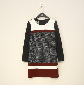 圆领宽松型千鸟格拼接长袖 贝系列 连衣裙311G 撤柜品牌 春秋款