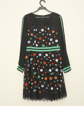 23年春秋款 台湾名品 伽* 网纱波点刺绣中长连衣裙 蕾丝 80636E