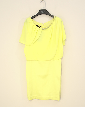 夏款 台湾女装 吉思TN 三醋黄色钉珠商务职业短袖连衣裙 11516135