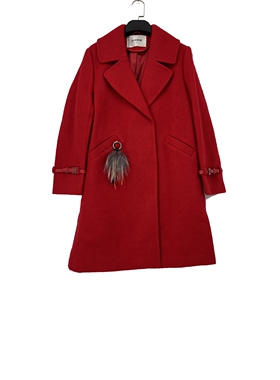 秋冬款 撤柜品牌 时*味* 喜庆红色中长款毛呢外套女 71606