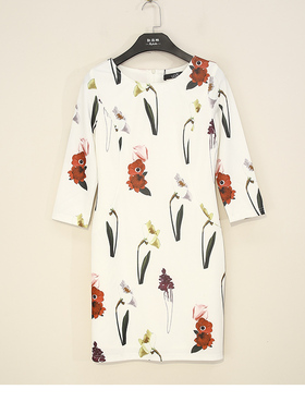 春夏款 高定重工 出口欧洲站 优雅淑女印花中袖连衣裙 ML16285#