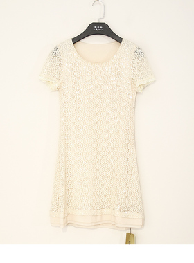 23夏款 法国品牌 蕾D 圆领套头弹力蕾丝舒适连衣裙 L3SB14116