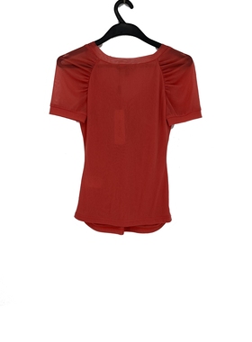 夏季 台湾品牌裘*诺 V领网纱烫钻双色修身t恤 女显瘦上衣 421065A