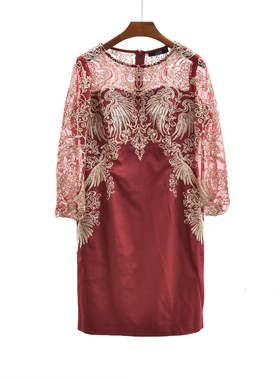 高订重工刺绣 出口 绣花绝美网纱连衣裙 喜婆婆 喜庆婚宴 ML16217