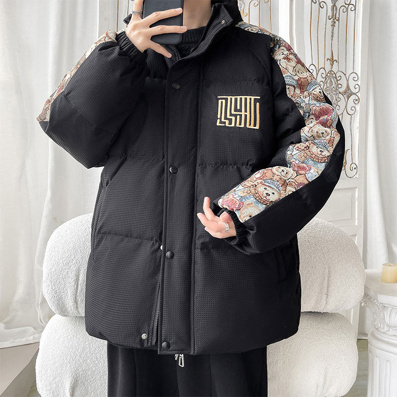 羽绒服男冬装韩版宽松大码立领民族风青年棉服刺绣复古保暖潮外套