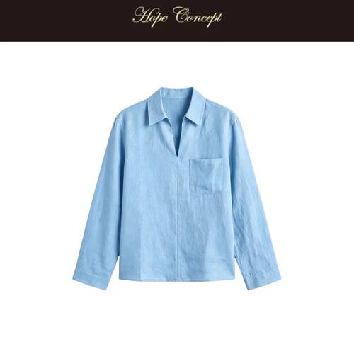 HOPECONCEPT松弛一夏静奢雨露亚麻老钱呼吸感深V领廓形衬衫06257
