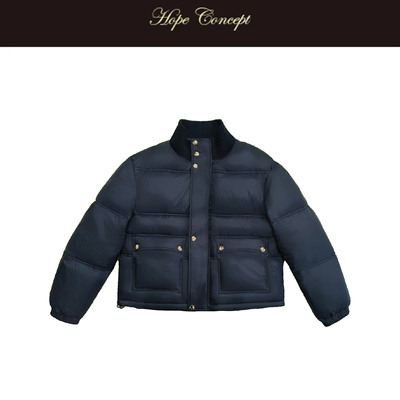 HOPECONCEPT秋冬新款针织立领撞色拼接面包保暖羽绒服AW05598