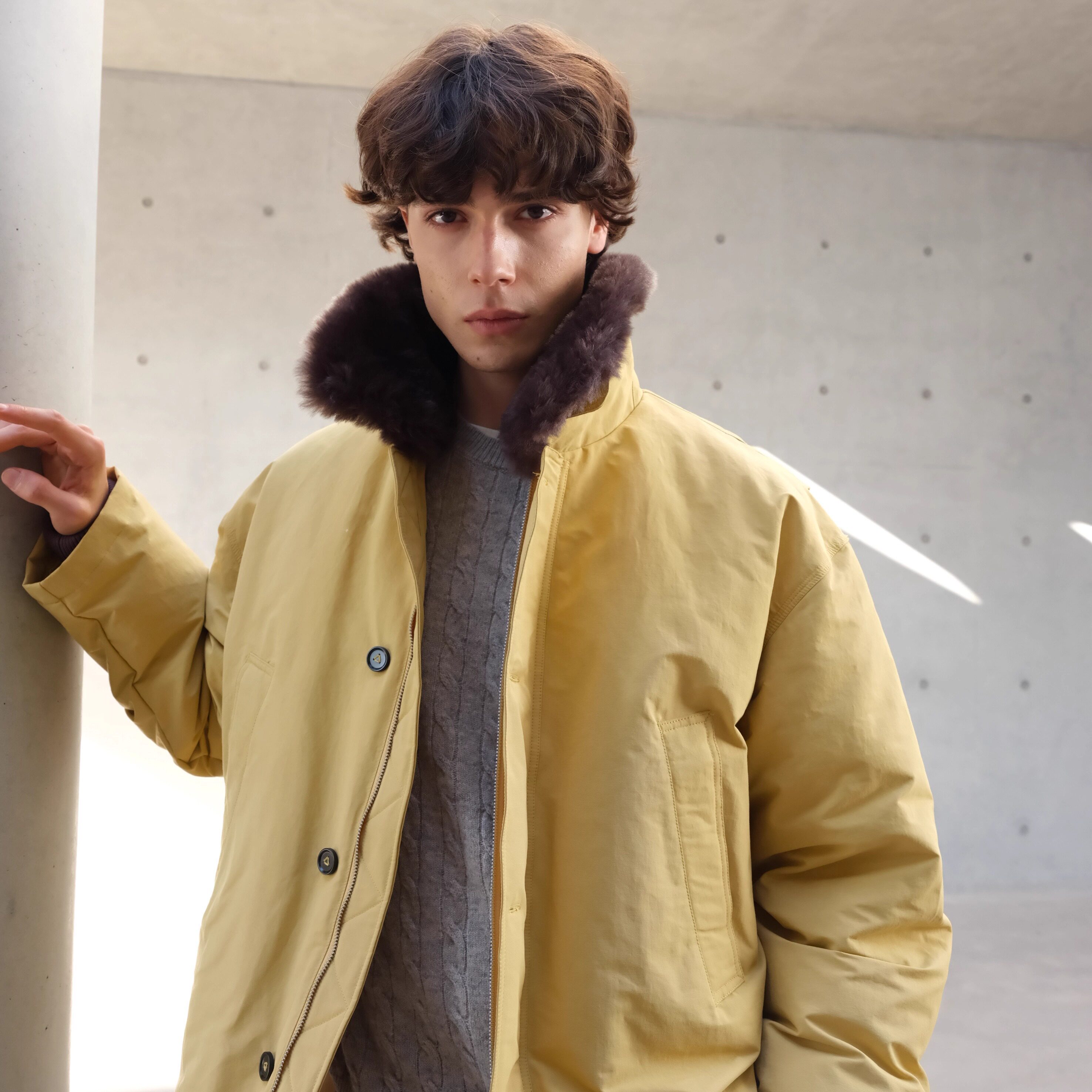 HOPECONCEPT冬日时髦复古风可拆卸毛领中长款羽绒服外套#25548