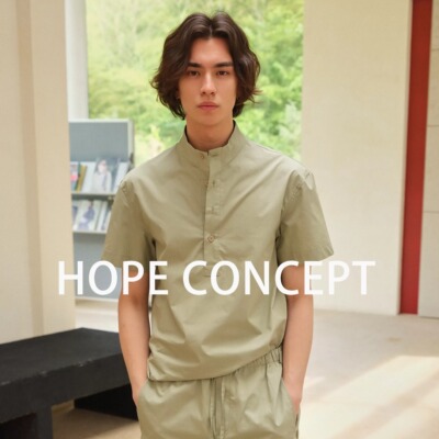 HOPECONCEPT清爽一夏全棉纸感透气立领松弛感衬衫套装06328
