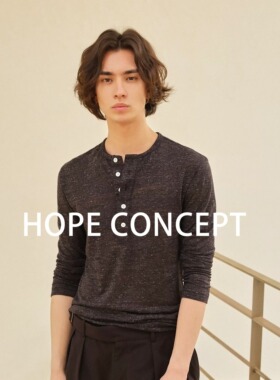 HOPECONCEPT夏日星空呼吸感亚麻微透肌理松弛感亨利领长袖06297