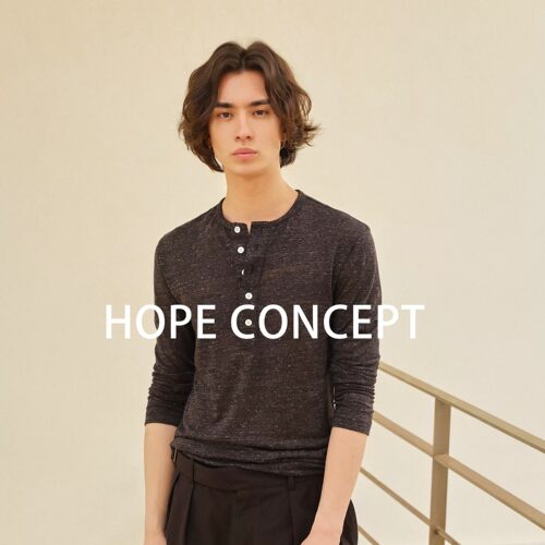 HOPECONCEPT夏日星空呼吸感亚麻微透肌理松弛感亨利领长袖06297
