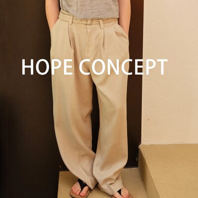 HOPECONCEPT暮光之森林亚麻羊毛双褶裥可调节皮腰带休闲裤06226