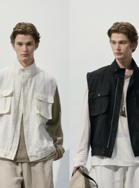 HOPECONCEPT叠穿场但 老钱风时髦休闲工装亚麻立领马甲背心#25193