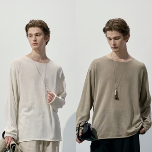 25230 HOPECONCEPT万能基础ROW风天爽亚麻自然卷边圆领针织T恤