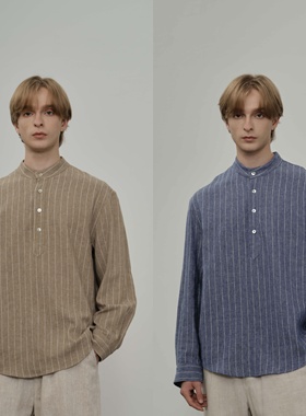 HOPECONCEPT优雅舒适老钱代表轻奢日常休闲全亚麻条纹衬衫#25188