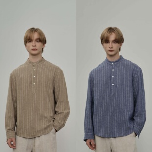 HOPECONCEPT优雅舒适老钱代表轻奢日常休闲全亚麻条纹衬衫 25188