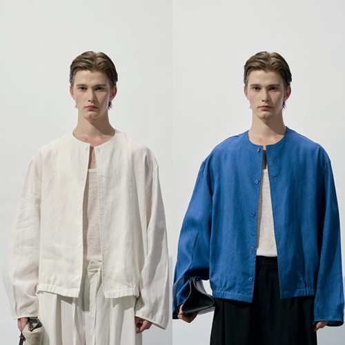 HOPECONCEPT新派老钱廓形松弛感圆领长袖亚麻开衫外套#25199