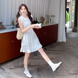 设计感小个子时尚穿搭夏甜妹森系甜美碎花花边小飞袖夏季连衣裙女，女装连衣裙，三七家