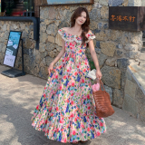 现货！26夏装新款度假风露肩旅行百搭连衣裙278-3791-P135-K198，女装连衣裙，三七家