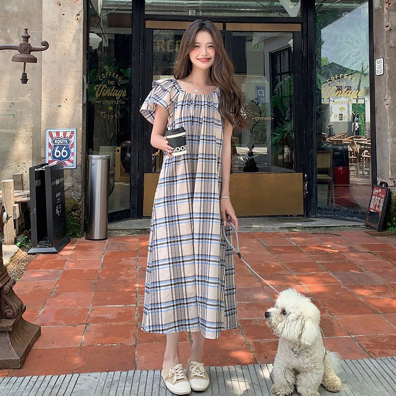 现货！26夏装新款英伦风格纹休闲度假连衣裙278-3713-P110-K168，女装连衣裙，三七家