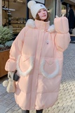 现货！兔耳朵拆卸帽设计款时尚学生长款羽绒服278-8821-P315K468，女装羽绒服，三七家
