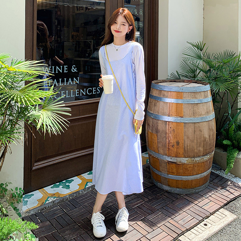 现货！25秋装时尚条纹连衣裙+T恤2件套套装278-37308-P120-K178,女装套装/套裙,三七家