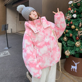 现货！设计款定制扎染印花时尚学生短款羽绒服278-8819-P285K429，女装羽绒服，三七家
