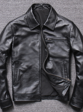 清仓50件 休闲真皮皮衣男翻领 头层牛皮中老年夹克冬外套短款机车