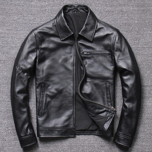 机车 头层牛皮中老年夹克冬外套短款 清仓50件 休闲真皮皮衣男翻领