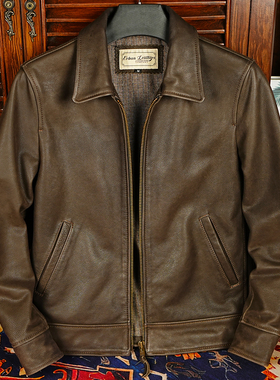 无涂厚软牛皮皮衣 美式休闲男士头层真皮皮夹克 商务短款翻领外套