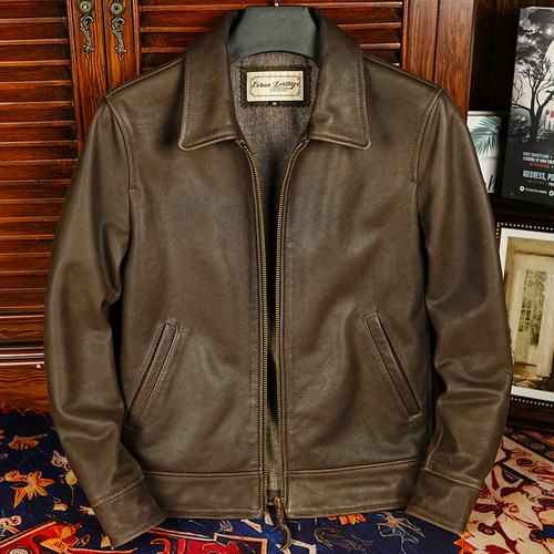 无涂厚软牛皮皮衣美式休闲