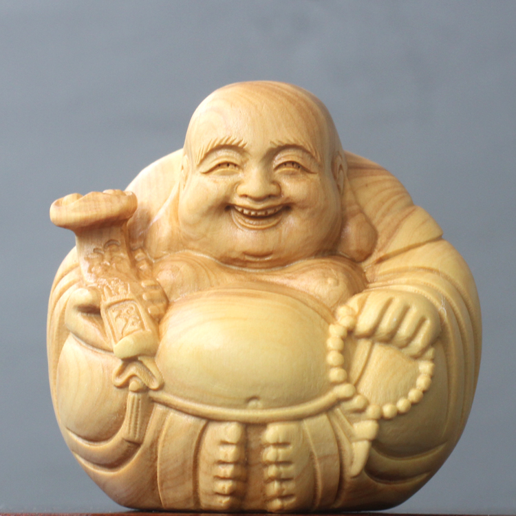 黄杨木雕小佛手把件摆件把玩工艺品礼品收藏品笑佛像弥勒一团和气