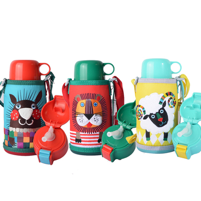 日本tiger虎牌保温杯儿童吸管杯宝宝不锈钢水壶双盖绵羊狮子600ml