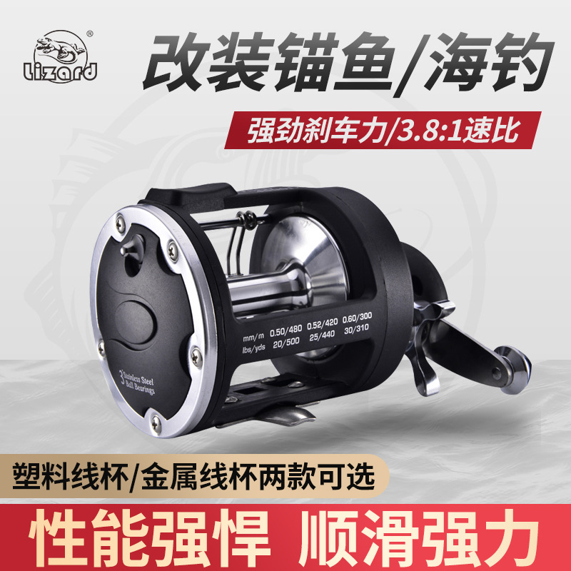 科迈龙可视锚鱼全金属头渔轮海钓轮鼓式轮船钓轮鼓轮带泄力鱼线