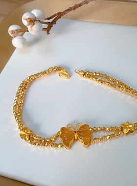 18k金蹦迪珠天然碧玺蝴蝶双层手链女款手串 碧玺手链 国风新中式