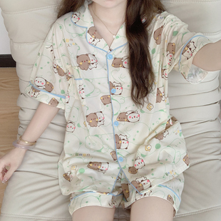 夏季新款可爱一二布布睡衣女日系甜美短袖短裤网红卡通家居服套装