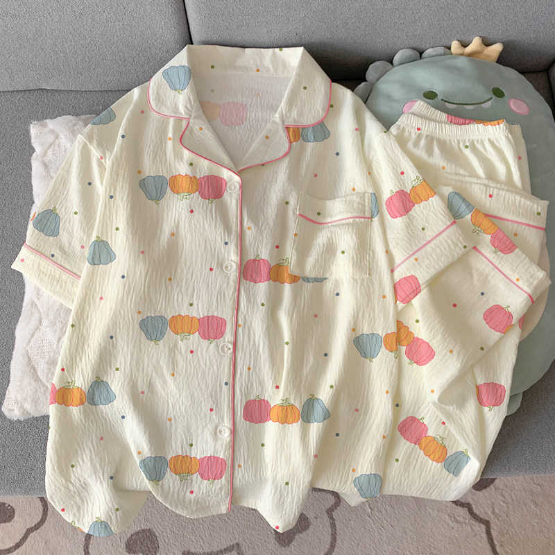 南瓜波点ins春夏睡衣女新款学生休闲短袖长裤两件套云朵棉家居服,女士内衣/男士内衣/家居服,睡衣/家居服套装,淘宝优惠券,粉丝福利购,淘宝优惠卷