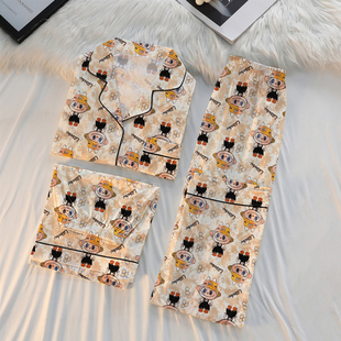 长裤 萌趣卡通拉布布夏季 短裤 睡衣女休闲清新短袖 家居服三件套 薄款