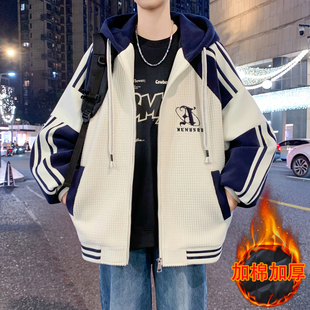 秋冬款棒球服外套男高中初中学生加棉加厚青少年大童潮流夹克棉衣