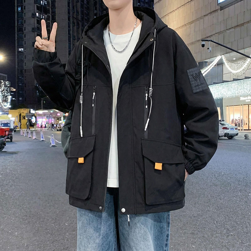 春秋季新款冲锋衣外套男初中高中学生宽松工装夹克青少年大童秋装