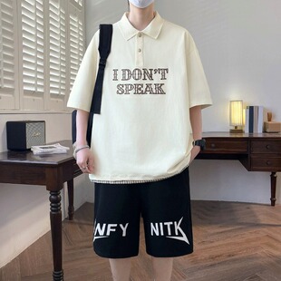 青少年夏季帅气polo衫套装男孩初中高中学生短袖t恤大童运动衣服