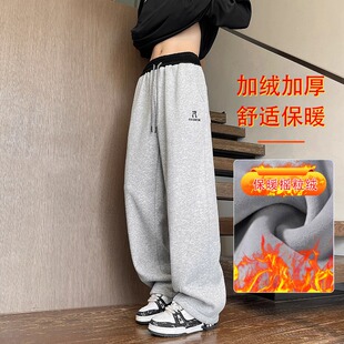 秋冬季休闲长裤子男初中高中学生加绒加厚青少年大童帅气直筒卫裤
