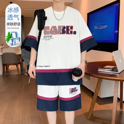 不起球不褪色冰丝短袖T恤套装